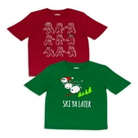Holiday Time Boys Ekskluzivni Božić Grafički Kratki Rukav Majice 2-Pack, Veličine 4 - & Plus