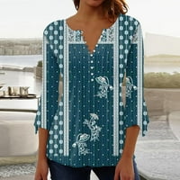 Apepal Womens Plus Size Tunic Tops latica rukav rukav Casual Floral Henley Shirts Blue XL
