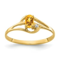 Čvrsta 14k žuto zlato 5x ovalni citrinski žuti novembar Gemstone Diamond Angažman prsten veličine 6